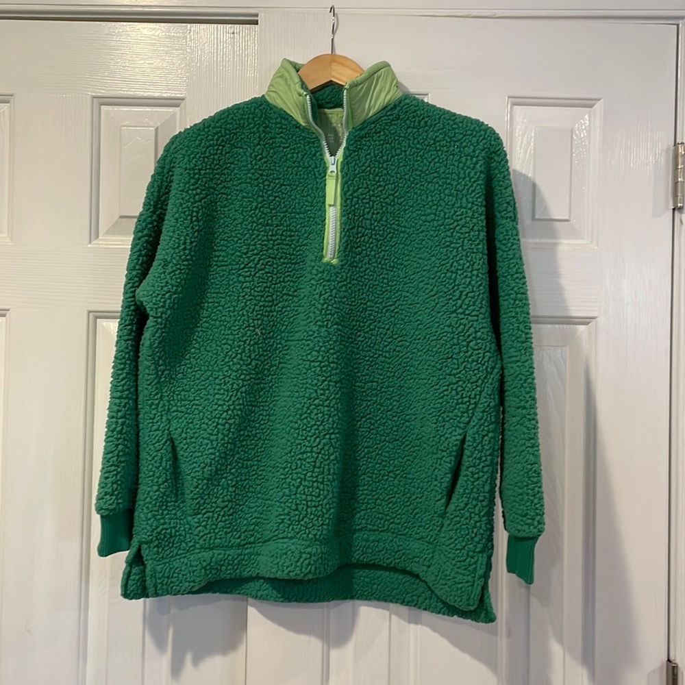 aerie green sherpa quarter zip
